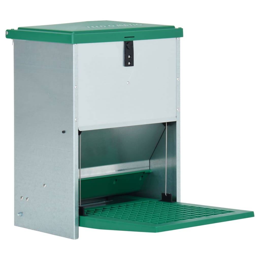 Mangeoire Automatique Poule Métal Pédale Stable 12kg Vert - ComfortXL Outdoor Living - Image 1