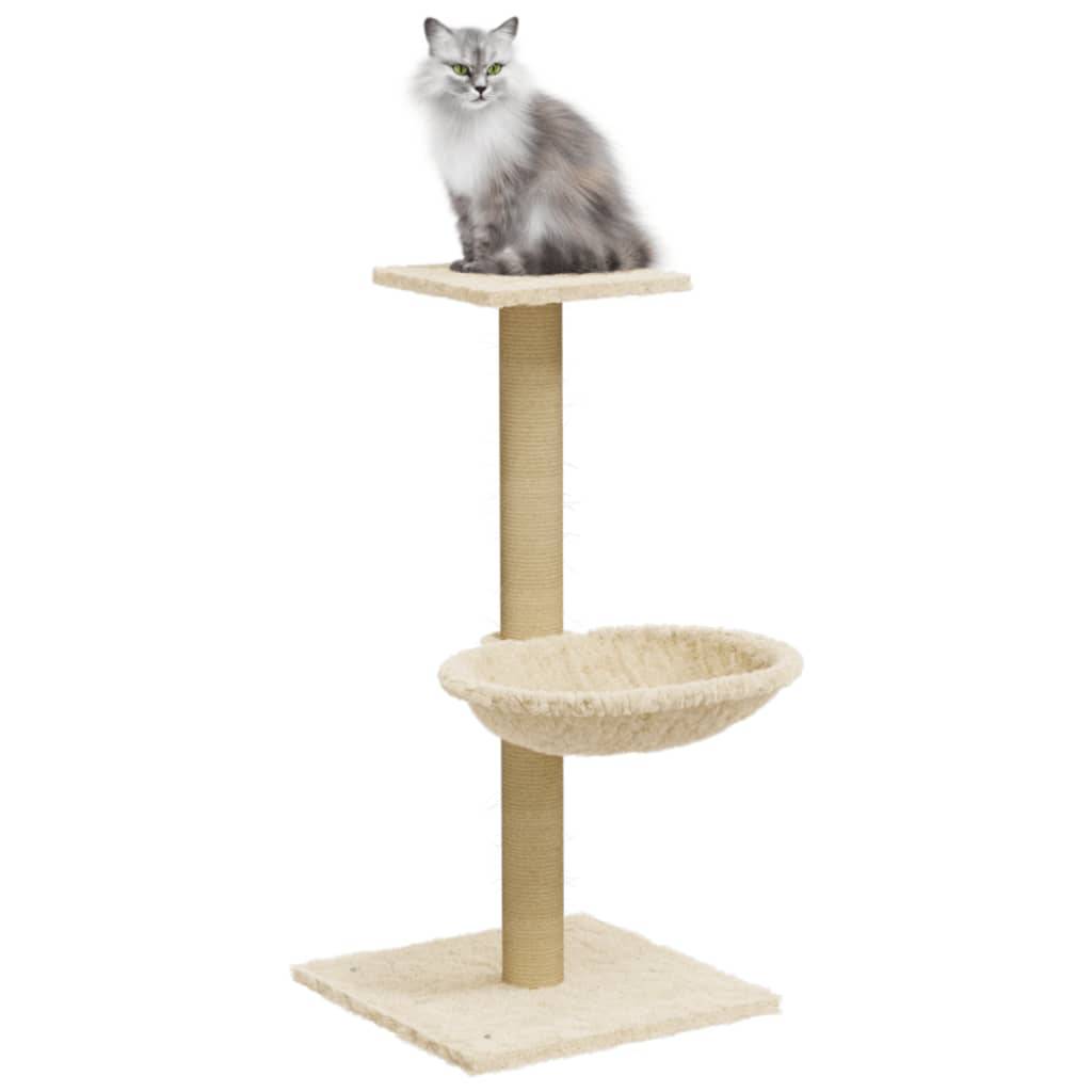 Arbre à chat bois et sisal crème 35 x 35 x 74 cm - PANGIVO - Image 3