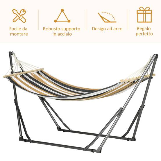 Hamac autoportant support pliant, lit coton et structure acier, gris - Image 8