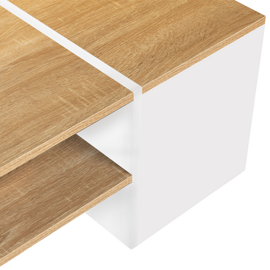 Table basse bar contemporaine rectangulaire IZIA avec coffre blanc et plateaux bois - Image 5