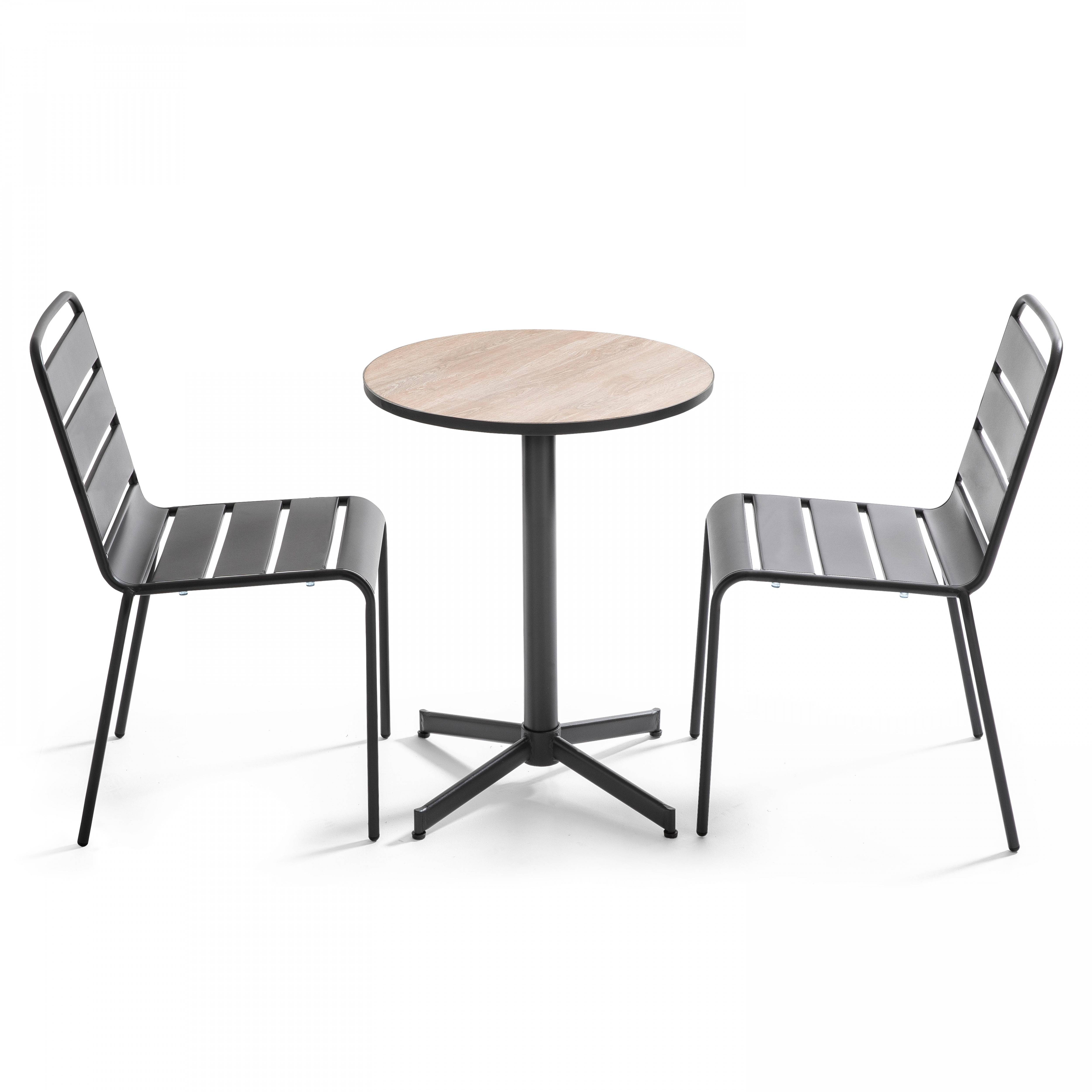Oviala - Ensemble de terrasse table ronde et 2 chaises en métal bois Tivoli - Oviala - Image 1