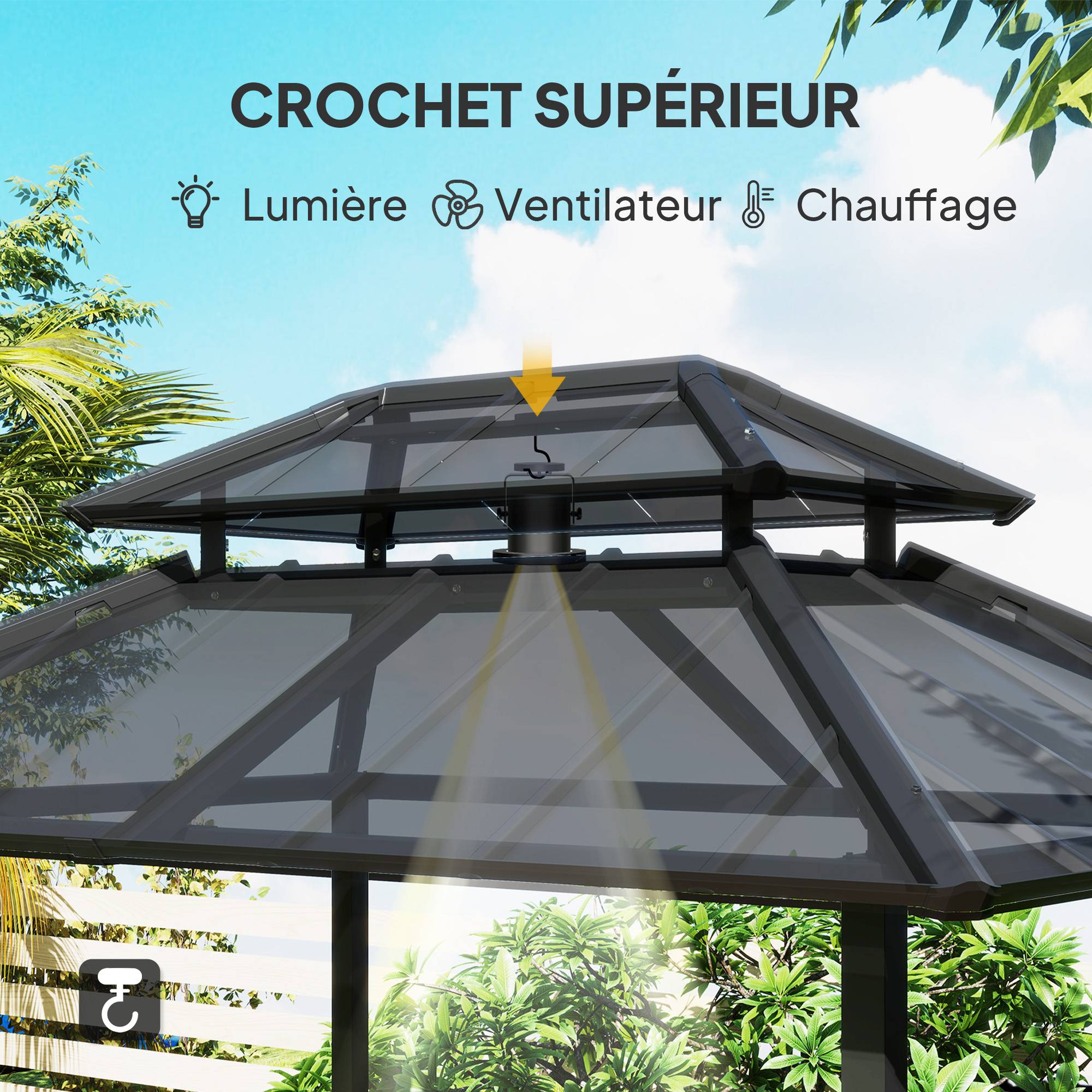 Tonnelle de barbecue abri barbecue à double-toit rigide avec 2 étagères et crochet supérieur, 244x184x258cm, noir - Image 8