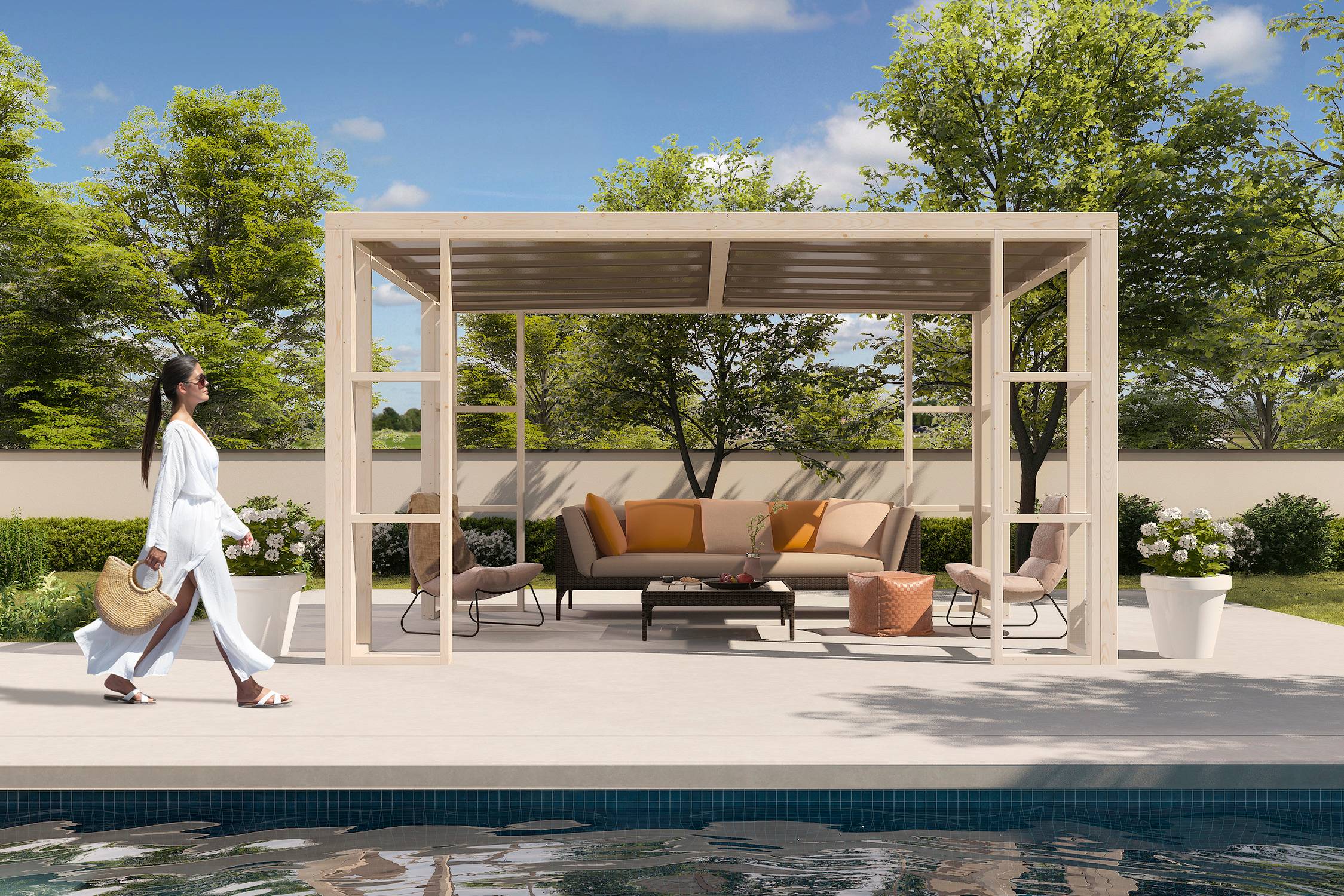 Decor et Jardin - PERGOLA AMBRE - POTEAUX 9x9 - VOILE D'OMBRAGE FIXE - Image 2