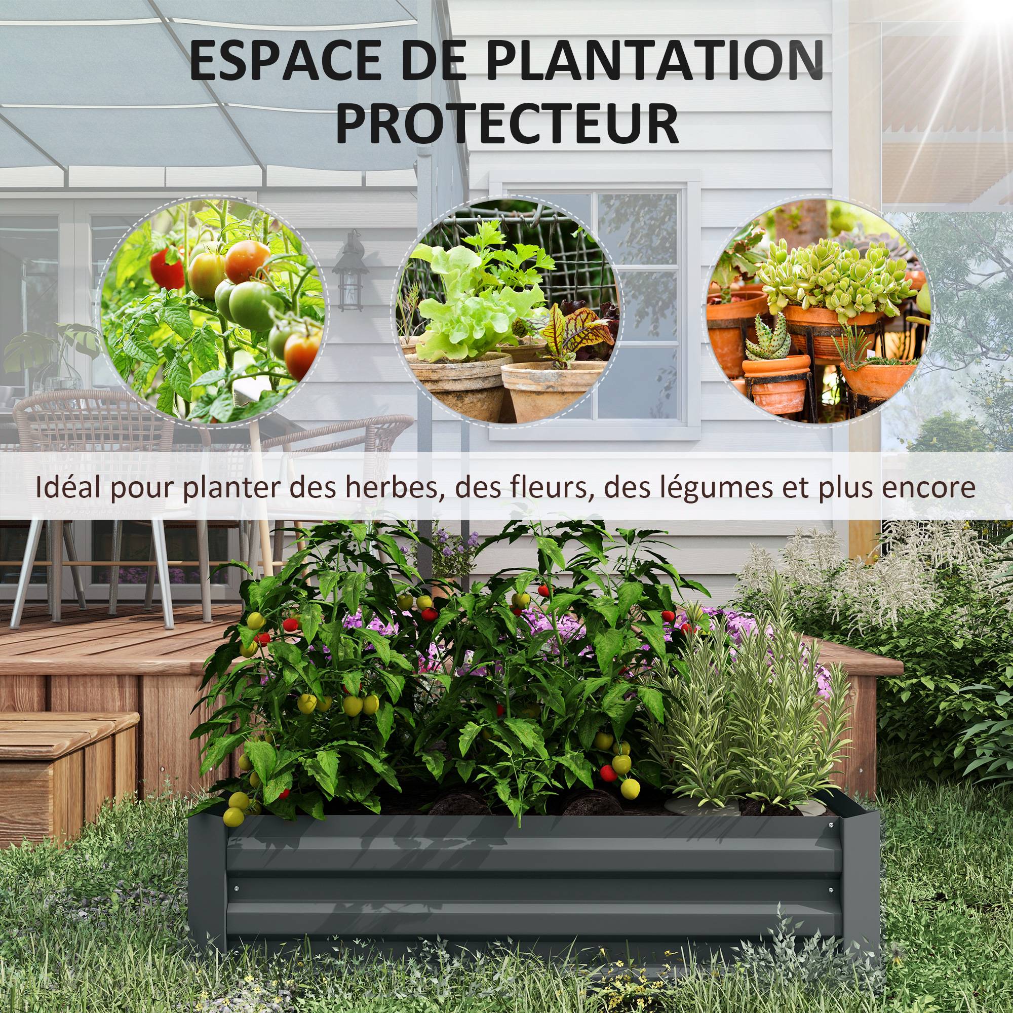 Lot de 2 carré potager de jardin dim. 100L x 100l x 30H cm - tôle d'acier ondulée gris foncé - Image 6