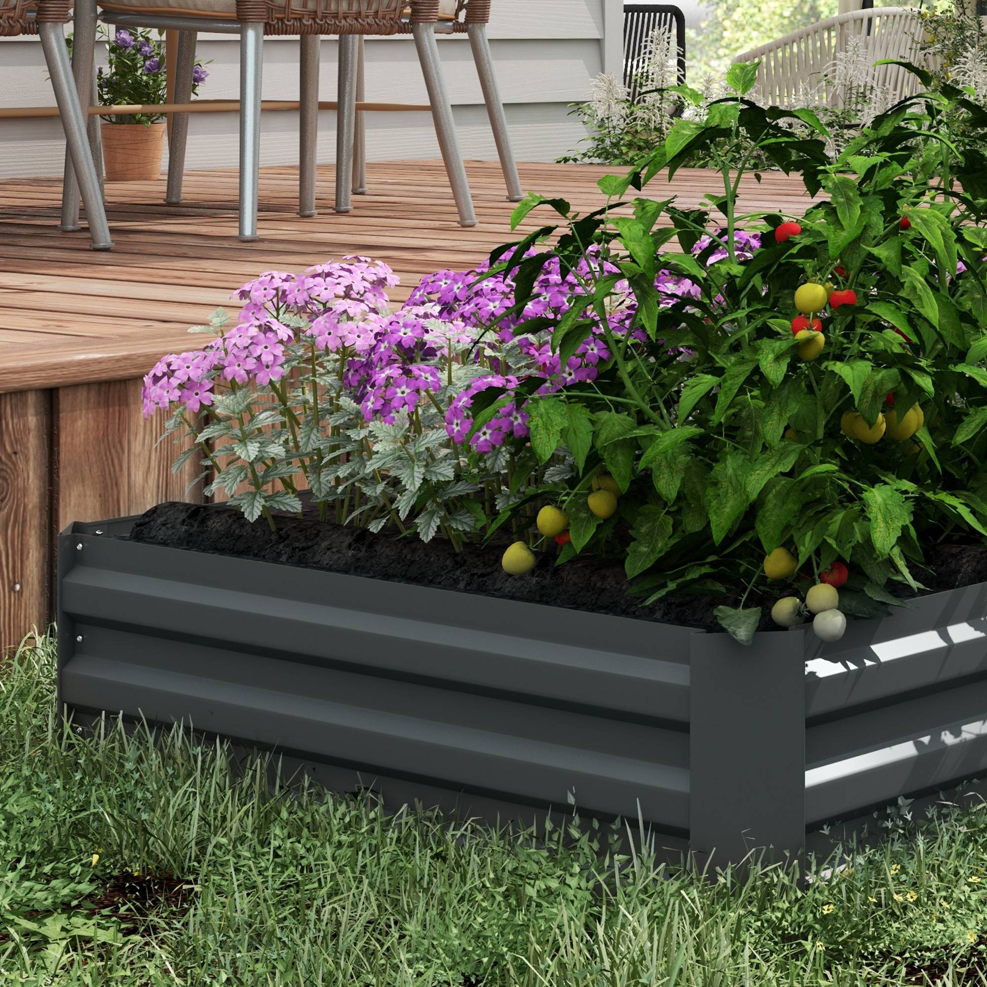 Lot de 2 carré potager de jardin dim. 100L x 100l x 30H cm - tôle d'acier ondulée gris foncé - Image 9
