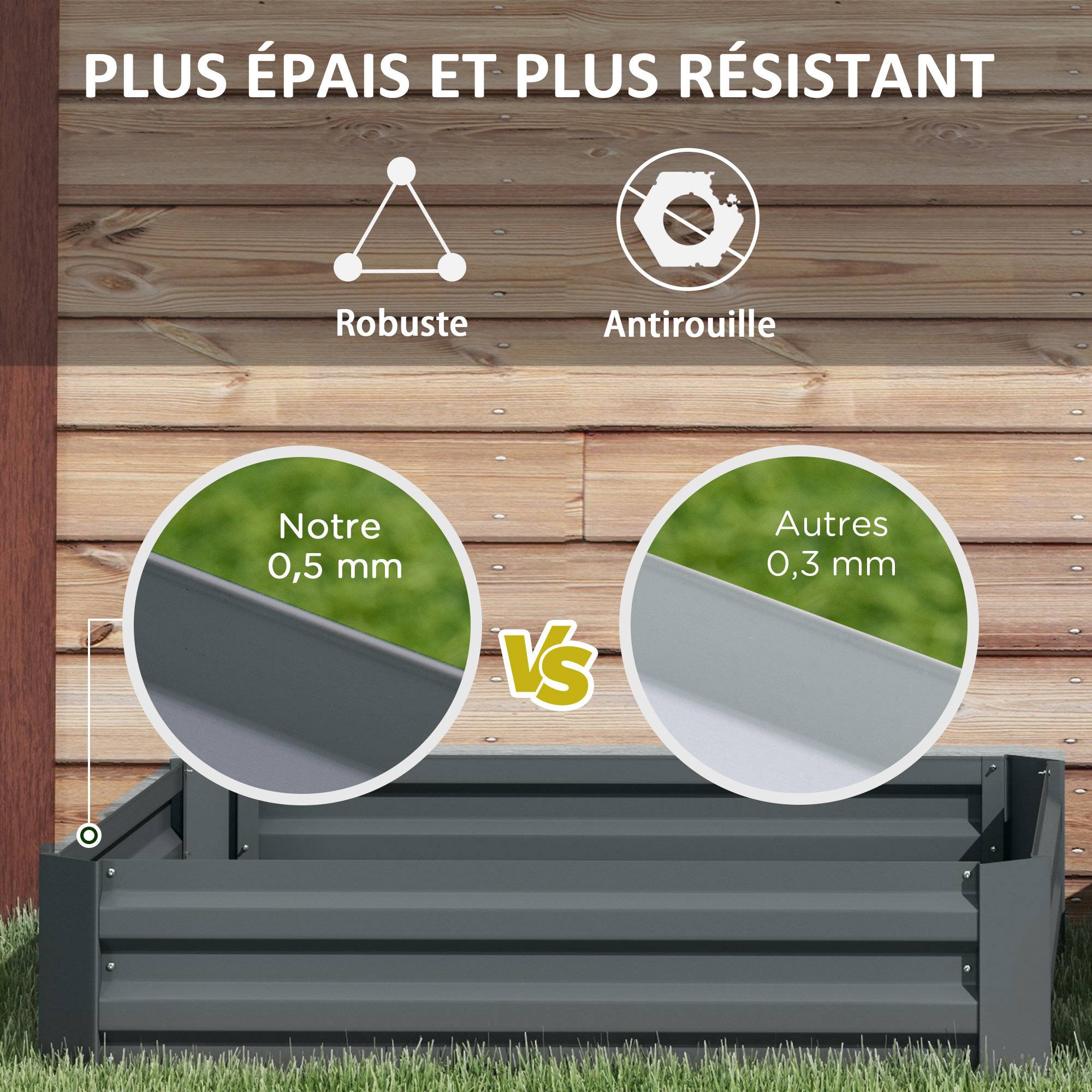 Lot de 2 carré potager de jardin dim. 100L x 100l x 30H cm - tôle d'acier ondulée gris foncé - Image 8