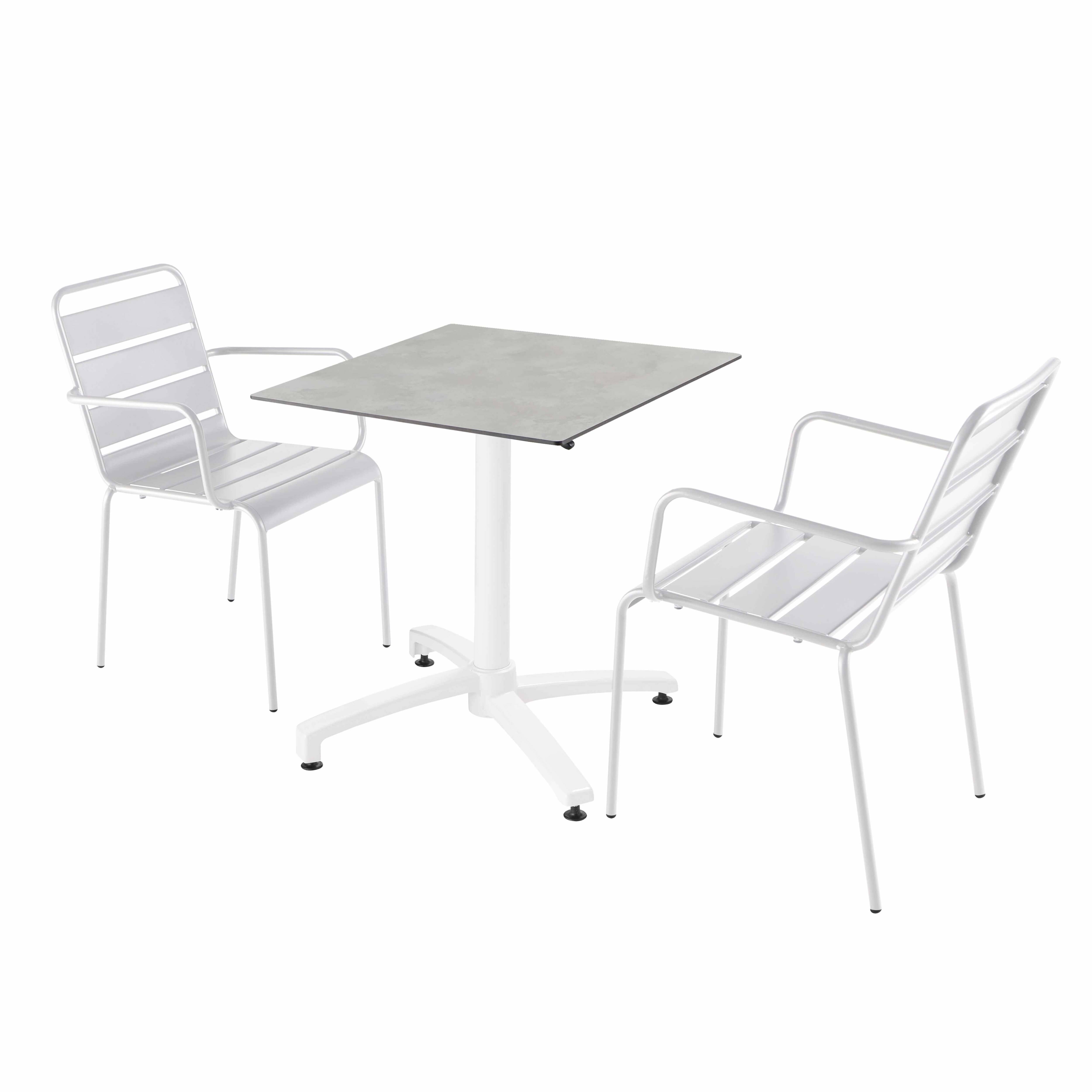 Oviala - Ensemble table terrasse stratifié béton avec 2 fauteuils blanc - Oviala - Image 1