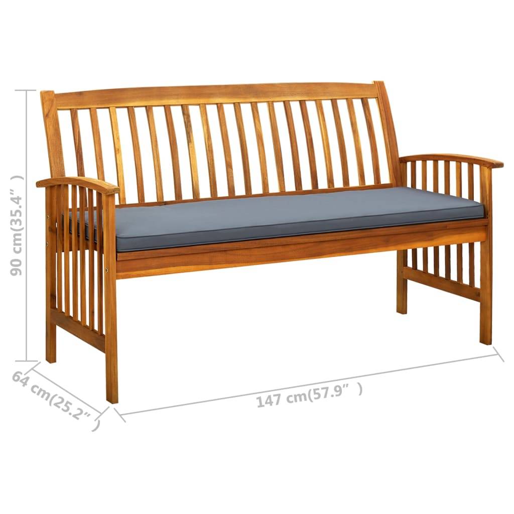 Banc de jardin - Banc d'extérieur - Banquette avec coussin 147 cm Bois d'acacia massif-JU11454 - Image 8