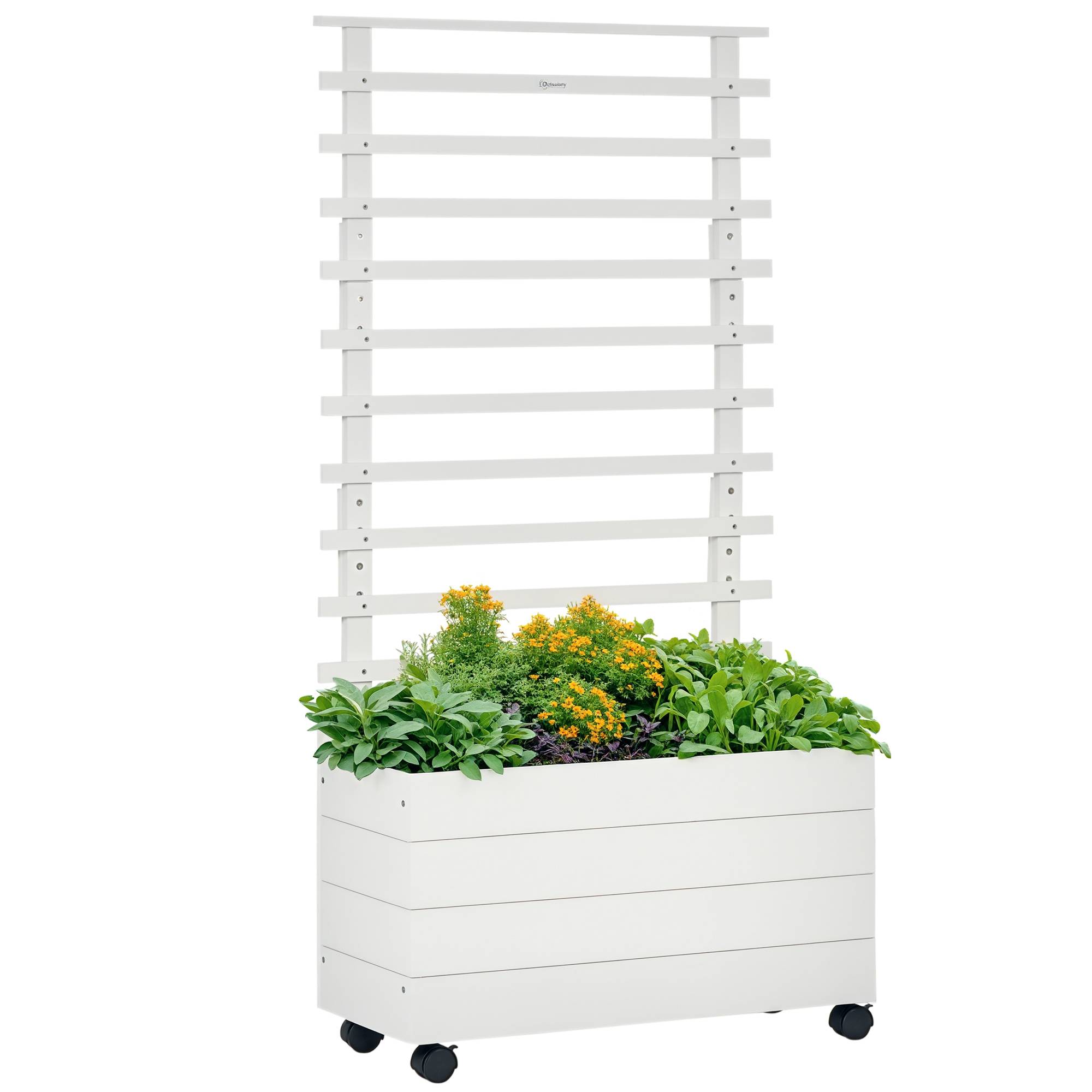 Sans Marque - Pflanzkasten Spalier 4 Räder Naturholz wetterfeste Lackierung weiß 76x30x155 cm