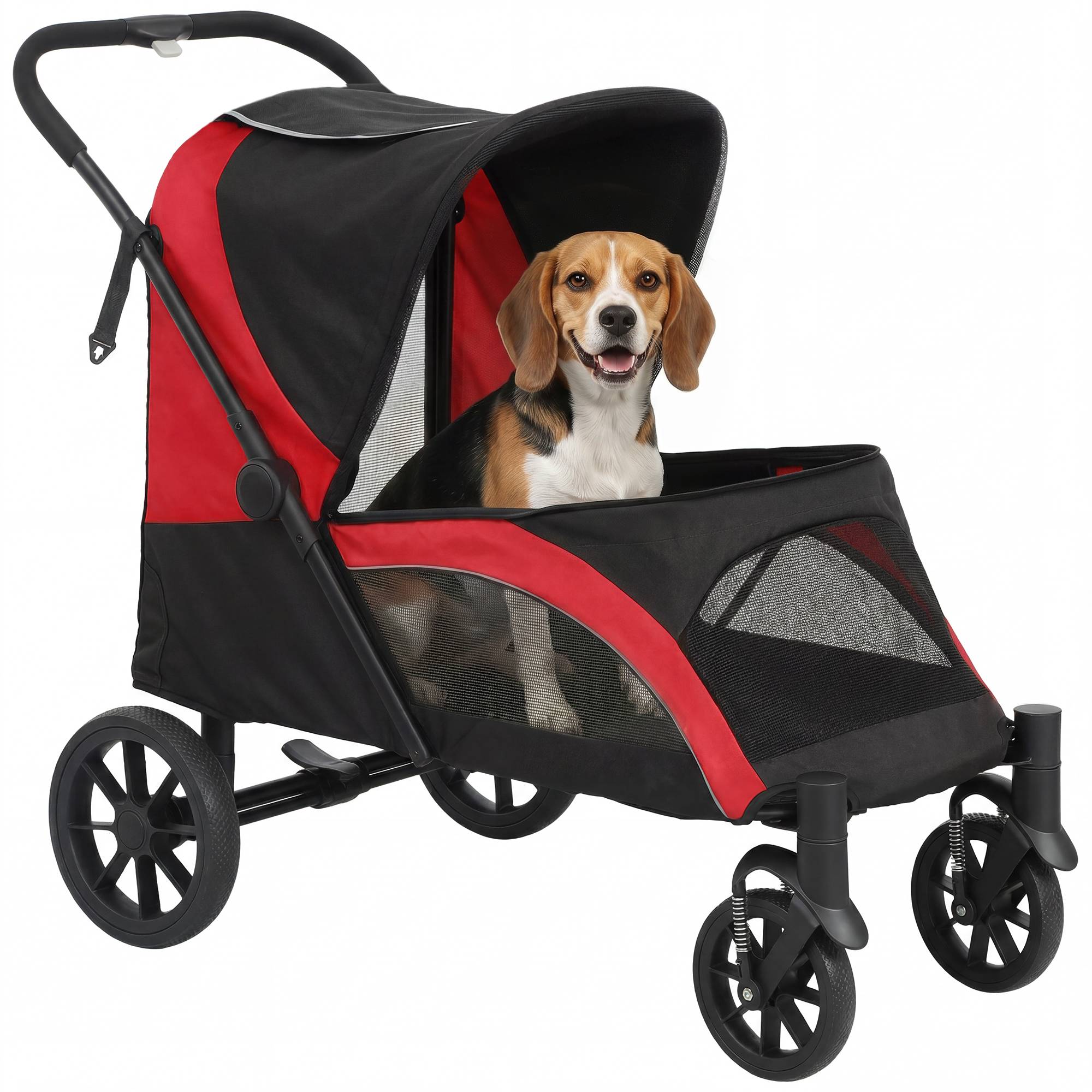 Sans Marque - Poussette pliable chien taille moyenne fenêtres filet coussin laisse 124x67x100 cm noire - Image 1