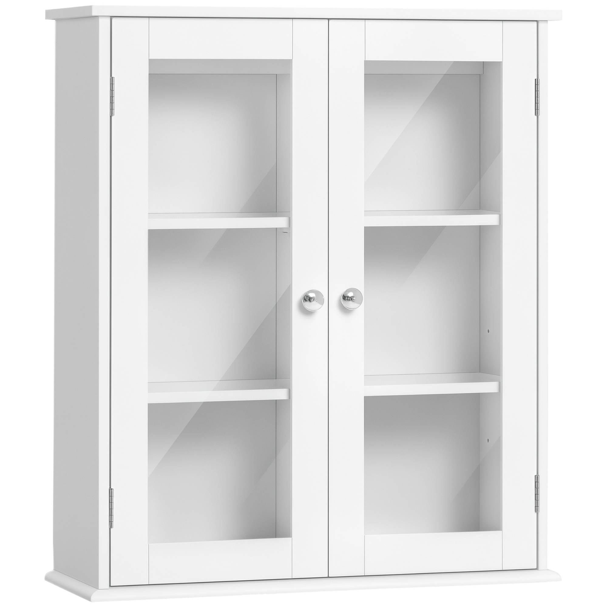 Sans Marque - Armoire murale salle bain 2 portes vitrées meuble suspendu multifonctionnel cuisine salon étagères intérieures étagère réglable 55x20x65 cm blanc - Image 1