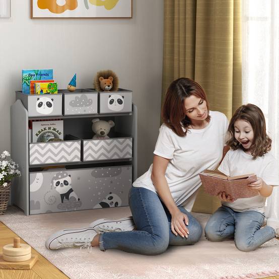 Rangement pour jouets d'enfants, étagère à jouets avec 6 bacs amovibles en tissu non tissé, 63 x 30 x 66 cm, gris - Image 4