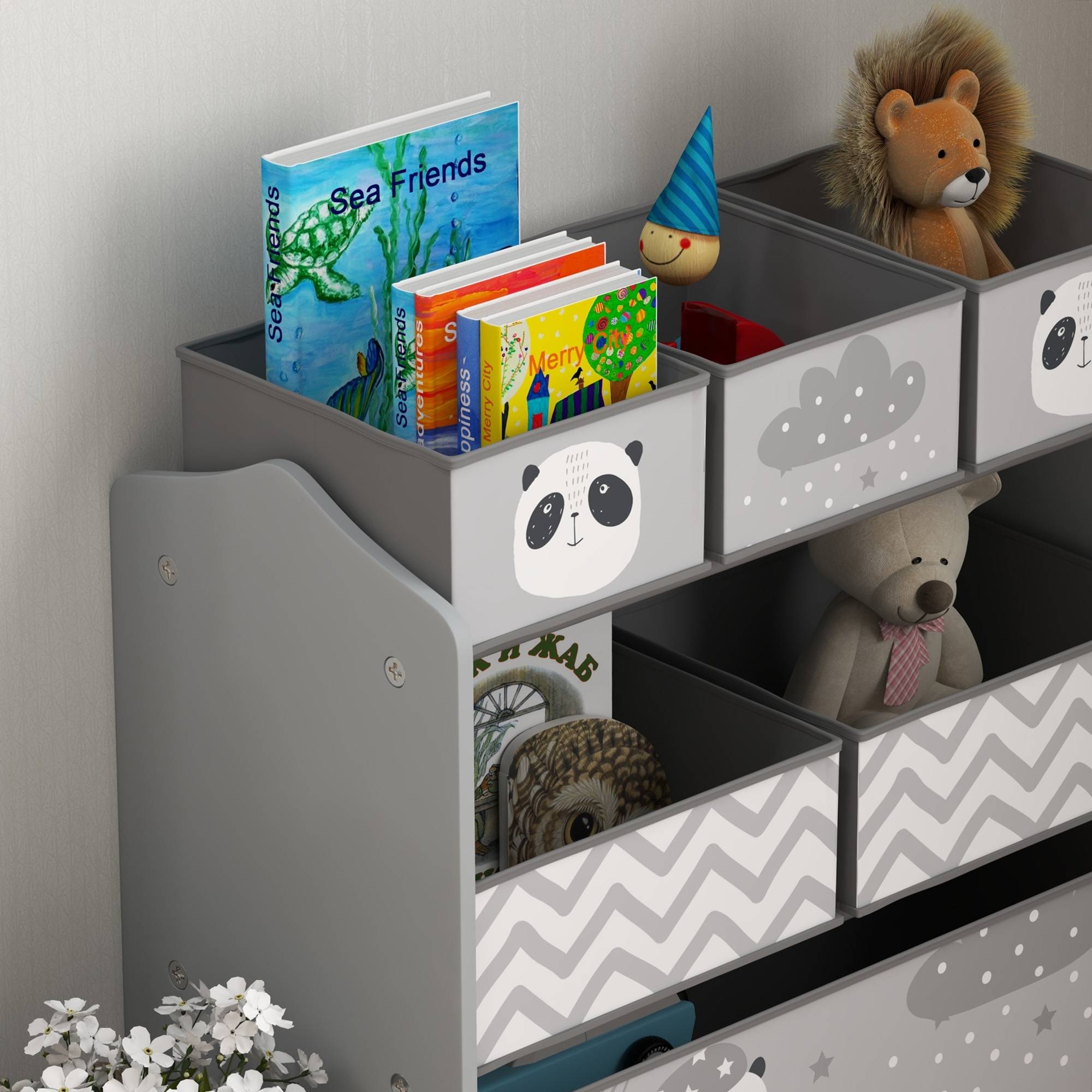 Rangement pour jouets d'enfants, étagère à jouets avec 6 bacs amovibles en tissu non tissé, 63 x 30 x 66 cm, gris - Image 10