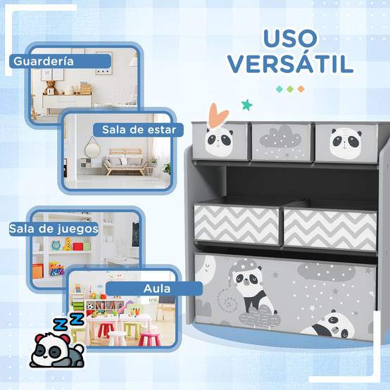 Rangement pour jouets d'enfants, étagère à jouets avec 6 bacs amovibles en tissu non tissé, 63 x 30 x 66 cm, gris - Image 8