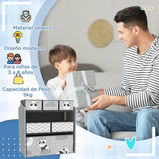 Rangement pour jouets d'enfants, étagère à jouets avec 6 bacs amovibles en tissu non tissé, 63 x 30 x 66 cm, gris - Image 9