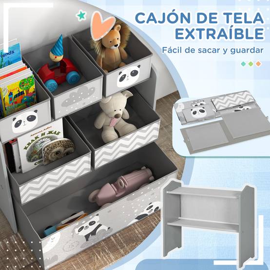 Rangement pour jouets d'enfants, étagère à jouets avec 6 bacs amovibles en tissu non tissé, 63 x 30 x 66 cm, gris - Image 7