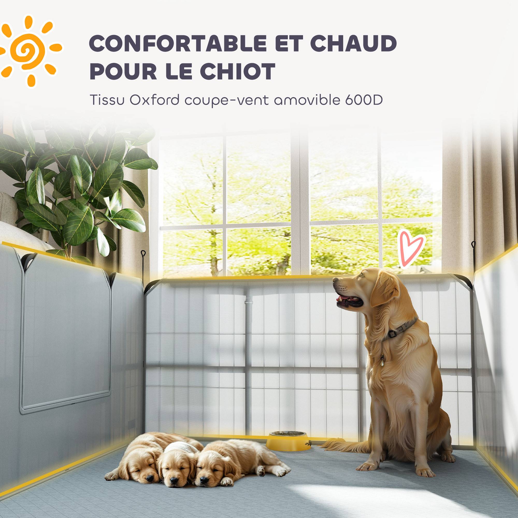 Parc de mise bas pour chien caisse de mise bas pour chiens avec porte tapis de propreté lavable 122 x 122 x 60 cm noir - Image 7