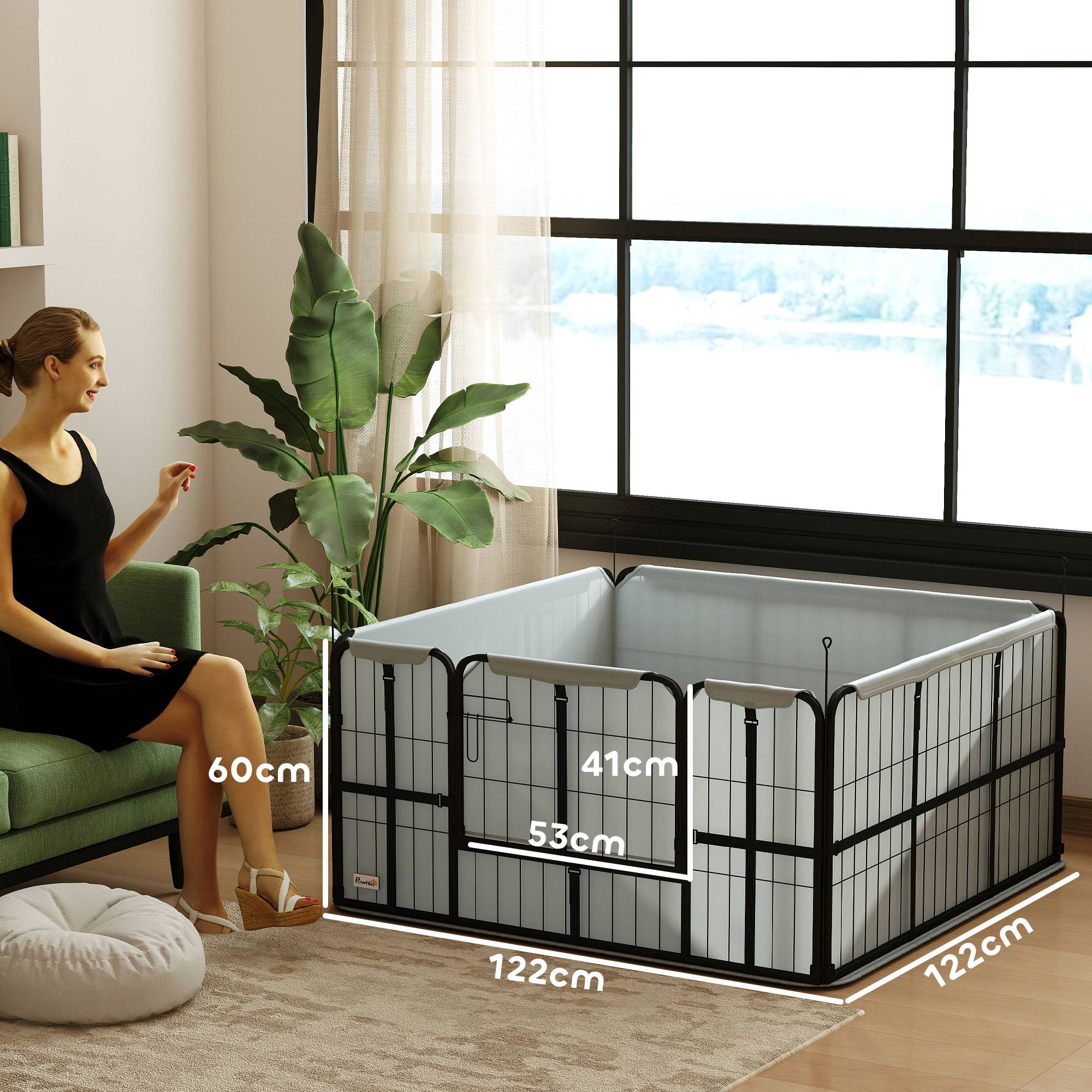 Parc de mise bas pour chien caisse de mise bas pour chiens avec porte tapis de propreté lavable 122 x 122 x 60 cm noir - Image 5