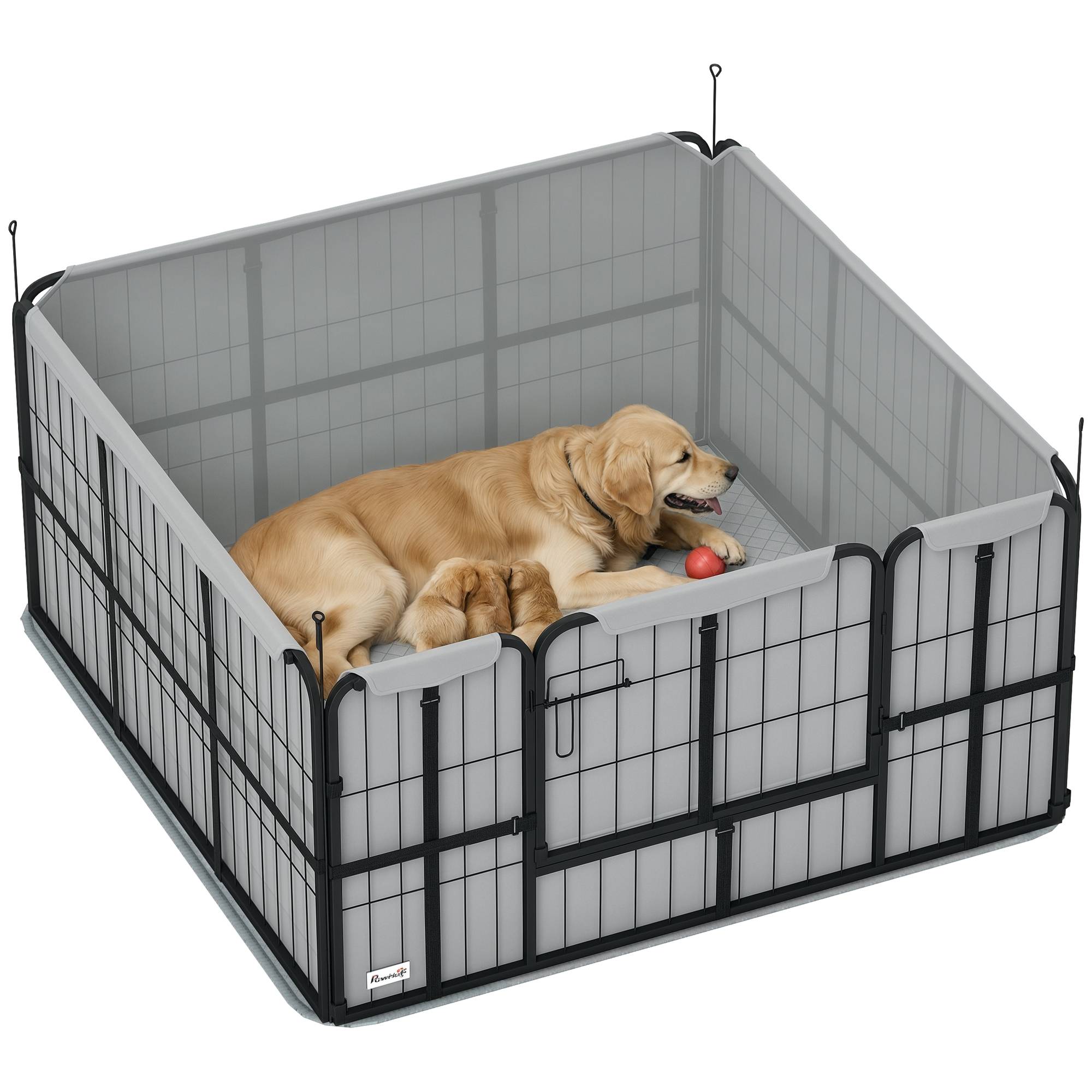 Parc de mise bas pour chien caisse de mise bas pour chiens avec porte tapis de propreté lavable 122 x 122 x 60 cm noir - Image 1