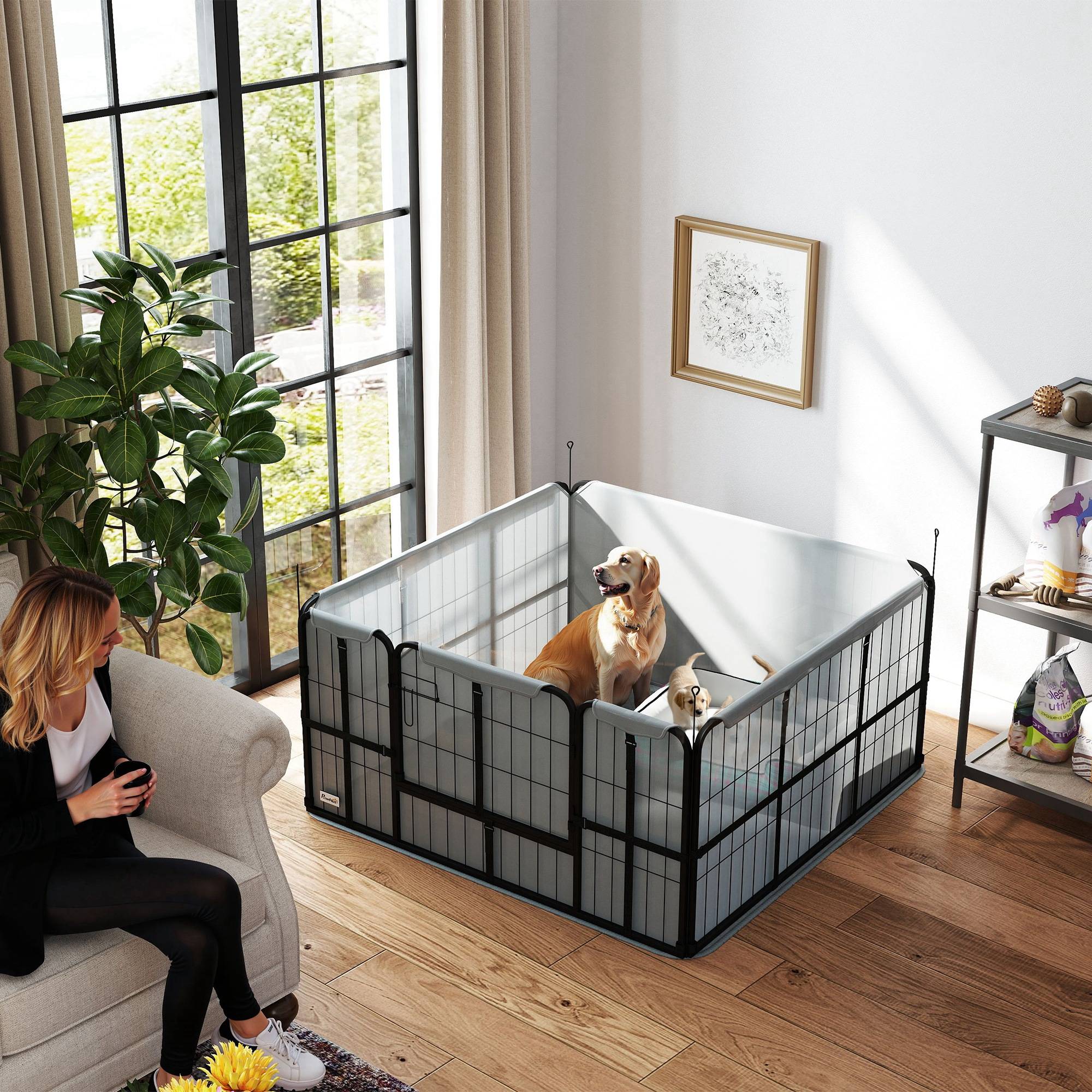 Parc de mise bas pour chien caisse de mise bas pour chiens avec porte tapis de propreté lavable 122 x 122 x 60 cm noir - Image 3