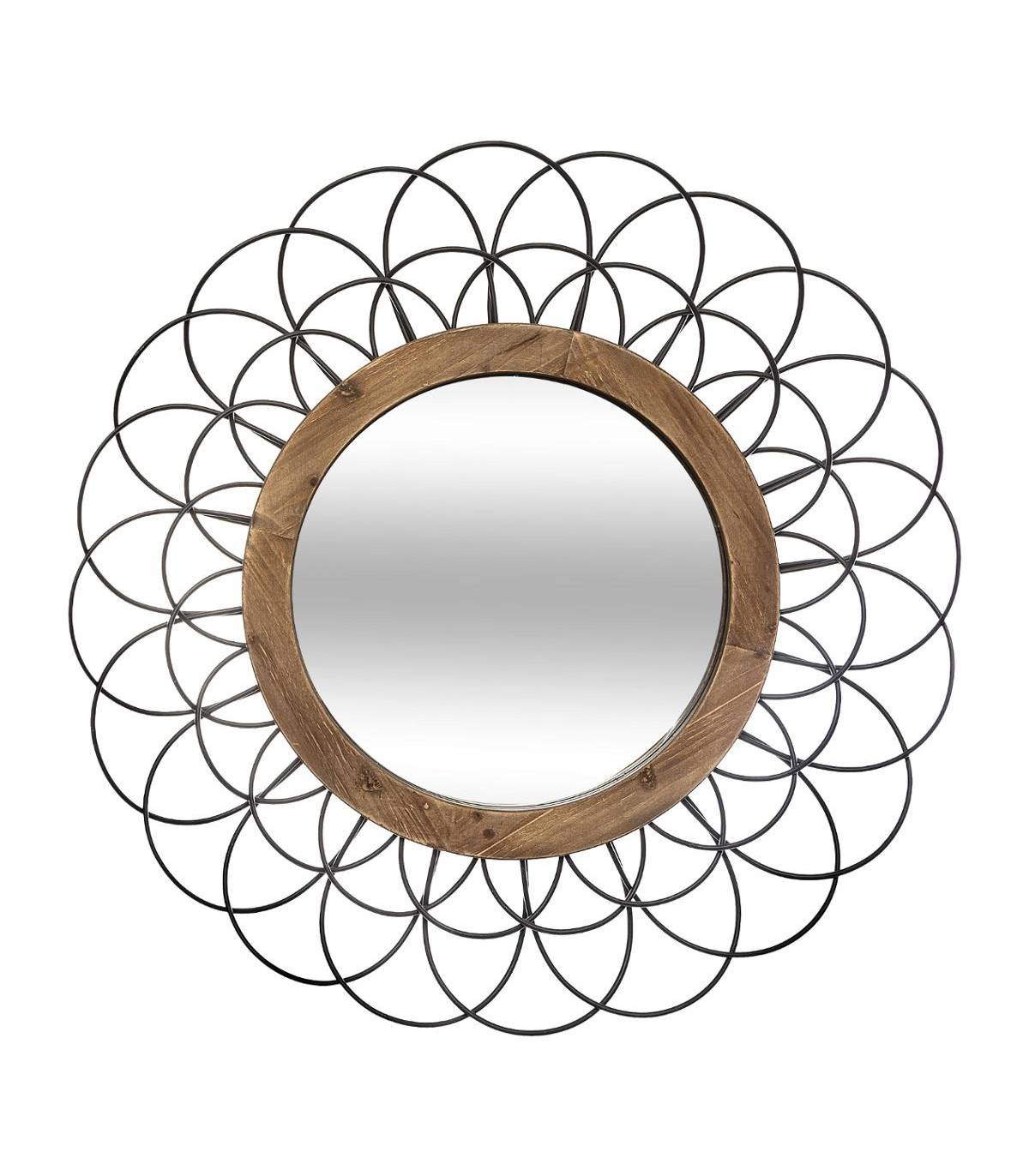 Miroir mural Fleur en Métal noir et Bois D 90 cm - Image 1