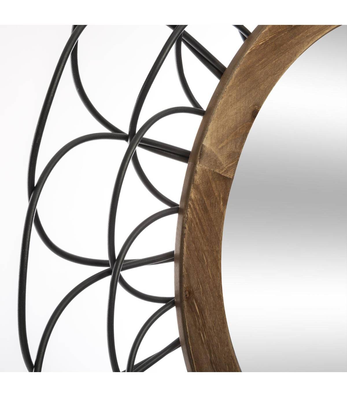 Miroir mural Fleur en Métal noir et Bois D 90 cm - Image 2