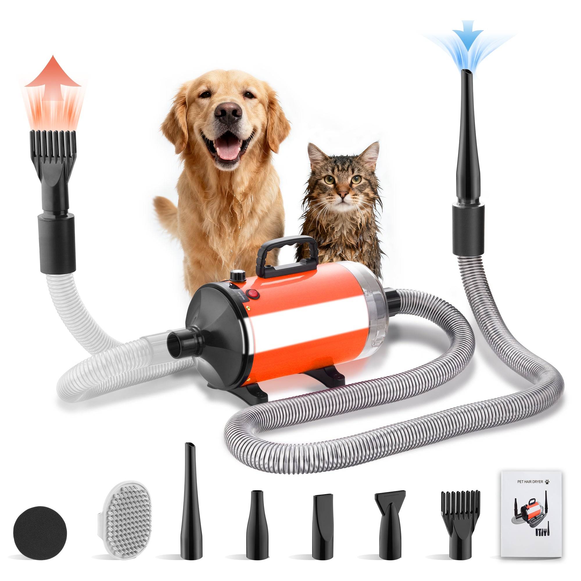 Sèche-Cheveux pour Chien Blower 3200 W, Pulseur Chien avec Aspirateur, Animaux Vitesse et Température Réglable