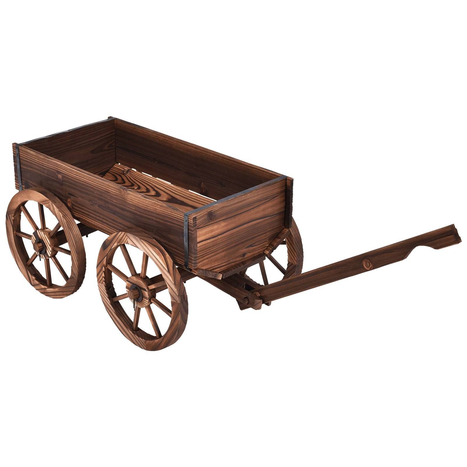 Helloshop26 - Brouette à fleurs jardinière en bois à roues avec poignée réglable et trou de drainage - Image 2