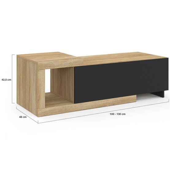 IDMARKET - Table basse extensible rectangulaire RAPHAEL 100-130 cm 1 porte bois et noir - Image 6