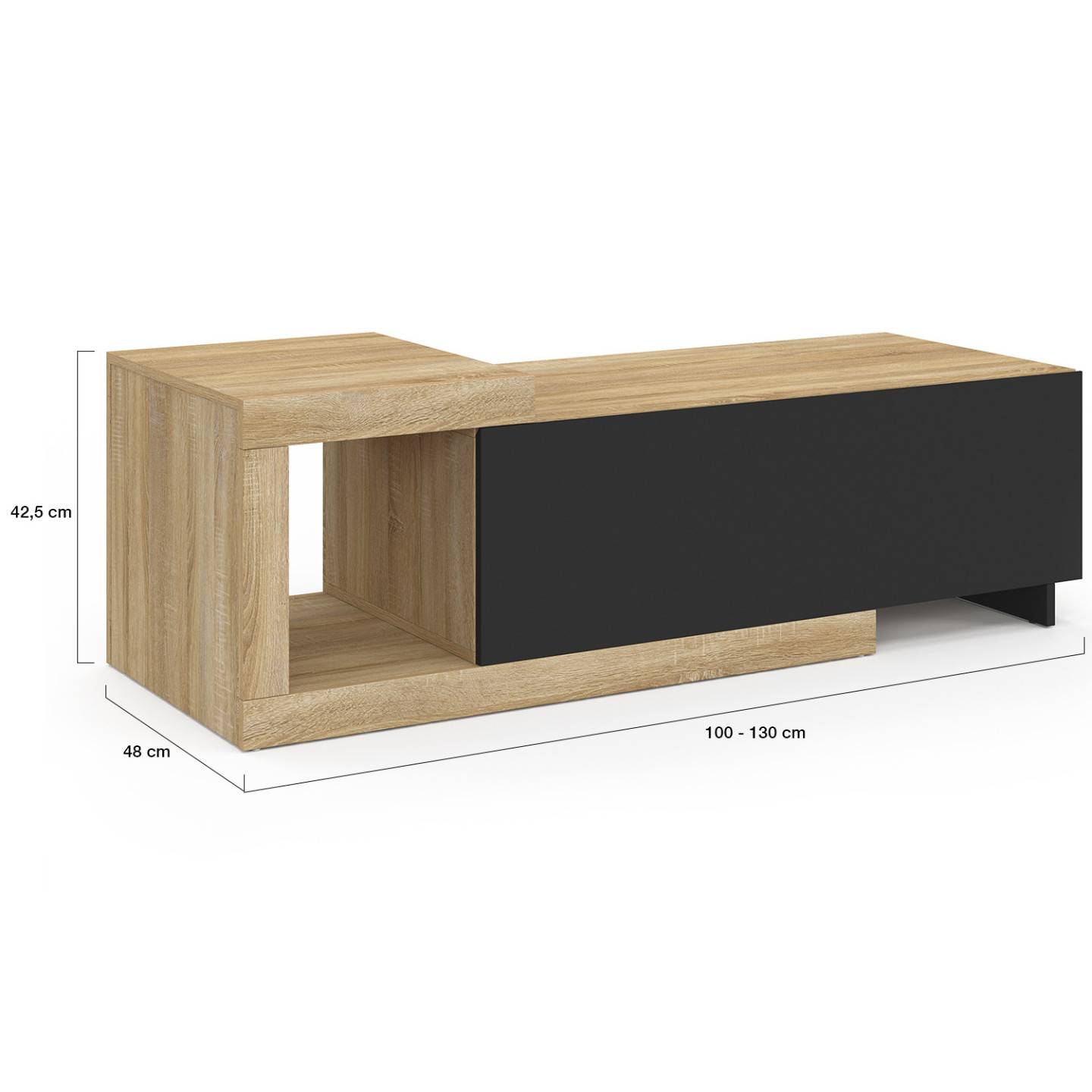 IDMARKET - Table basse extensible rectangulaire RAPHAEL 100-130 cm 1 porte bois et noir - Image 6