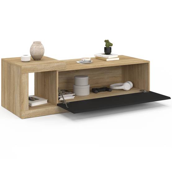 IDMARKET - Table basse extensible rectangulaire RAPHAEL 100-130 cm 1 porte bois et noir - Image 4