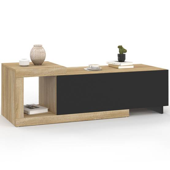IDMARKET - Table basse extensible rectangulaire RAPHAEL 100-130 cm 1 porte bois et noir - Image 2