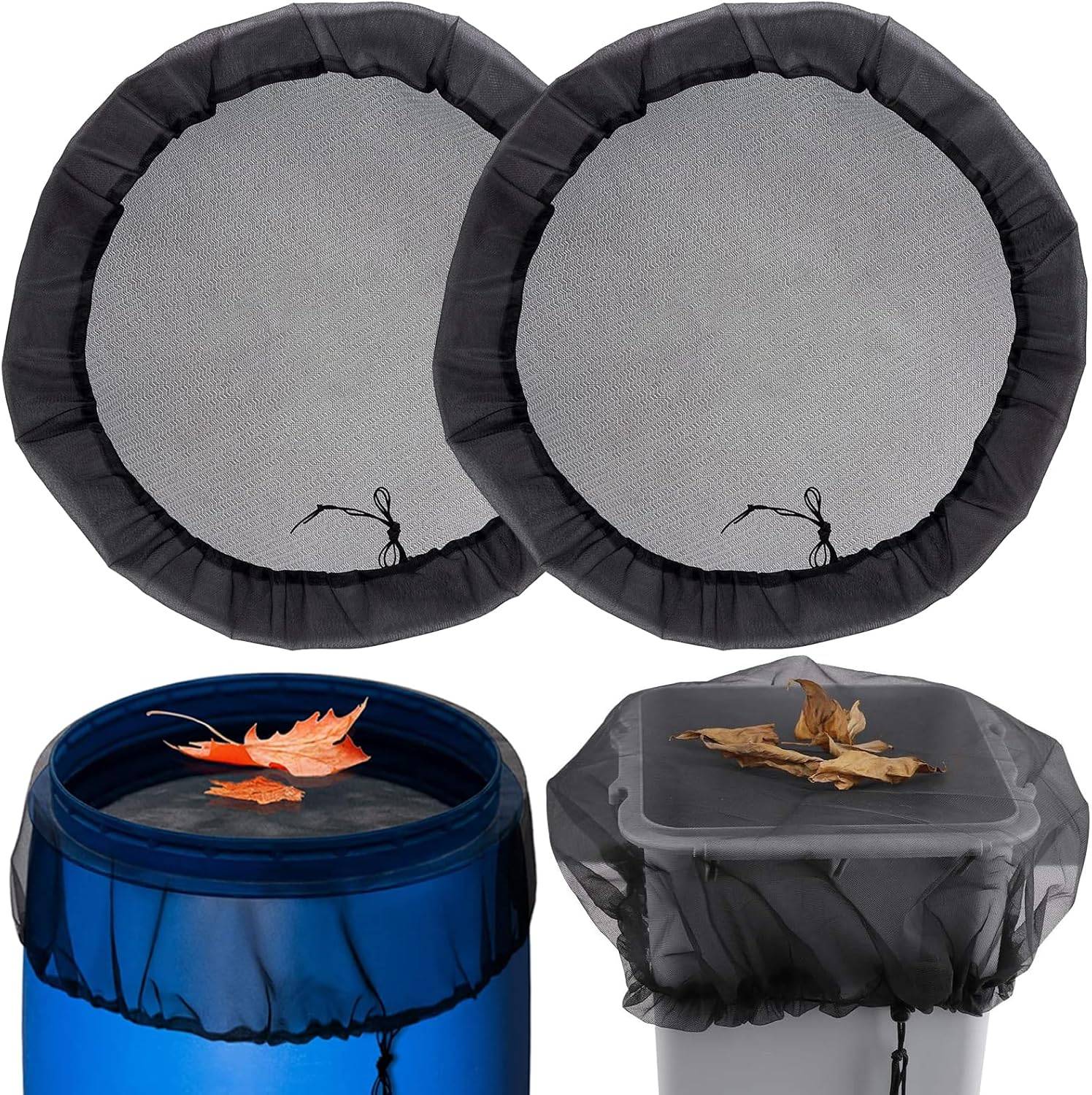 IntiMeg - 2 Pièces Filet de protection pour réservoir récupérateur d'eau de pluie, Diamètre 95 cm, avec cordon de serrage - IntiMeg