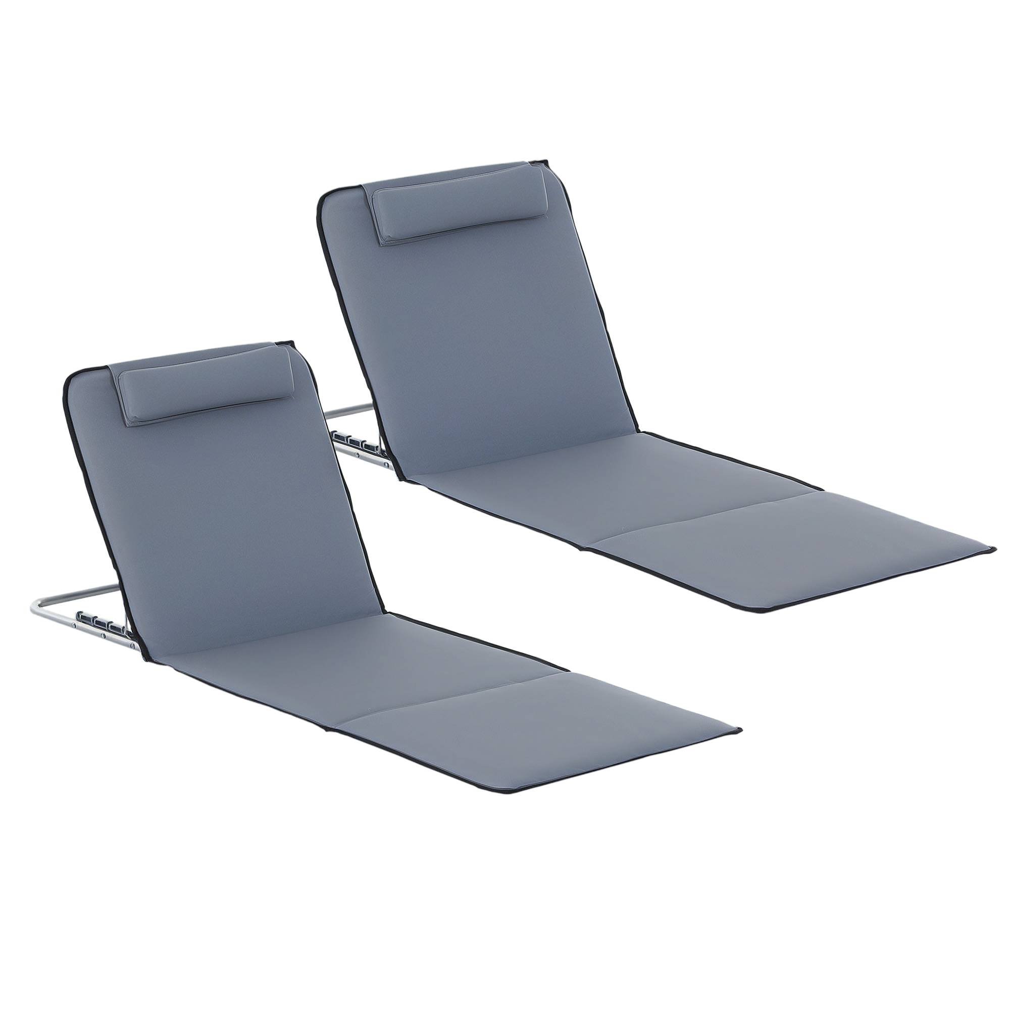 Transat pliable avec appui-tête, chaise longue de plage, dossier réglable 5 positions, sac transport, jardin plage piscine gris