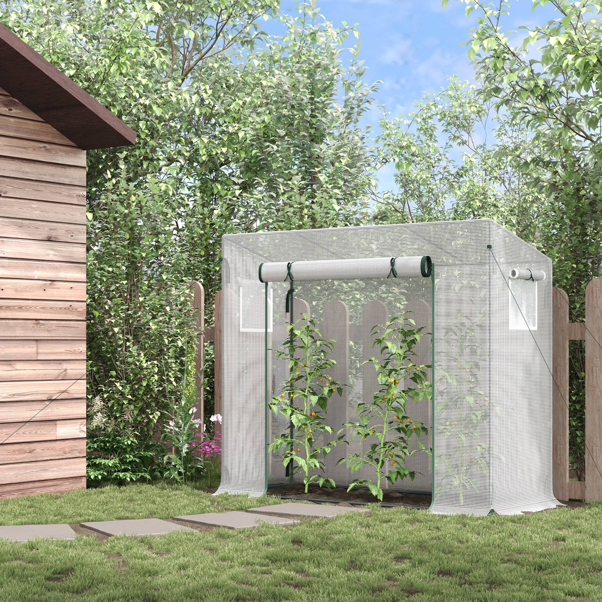 Sans Marque - Serre fenêtre latérale porte enroulable coupe-vent acier bâche plastique 200x76x168 cm blanche - Image 3