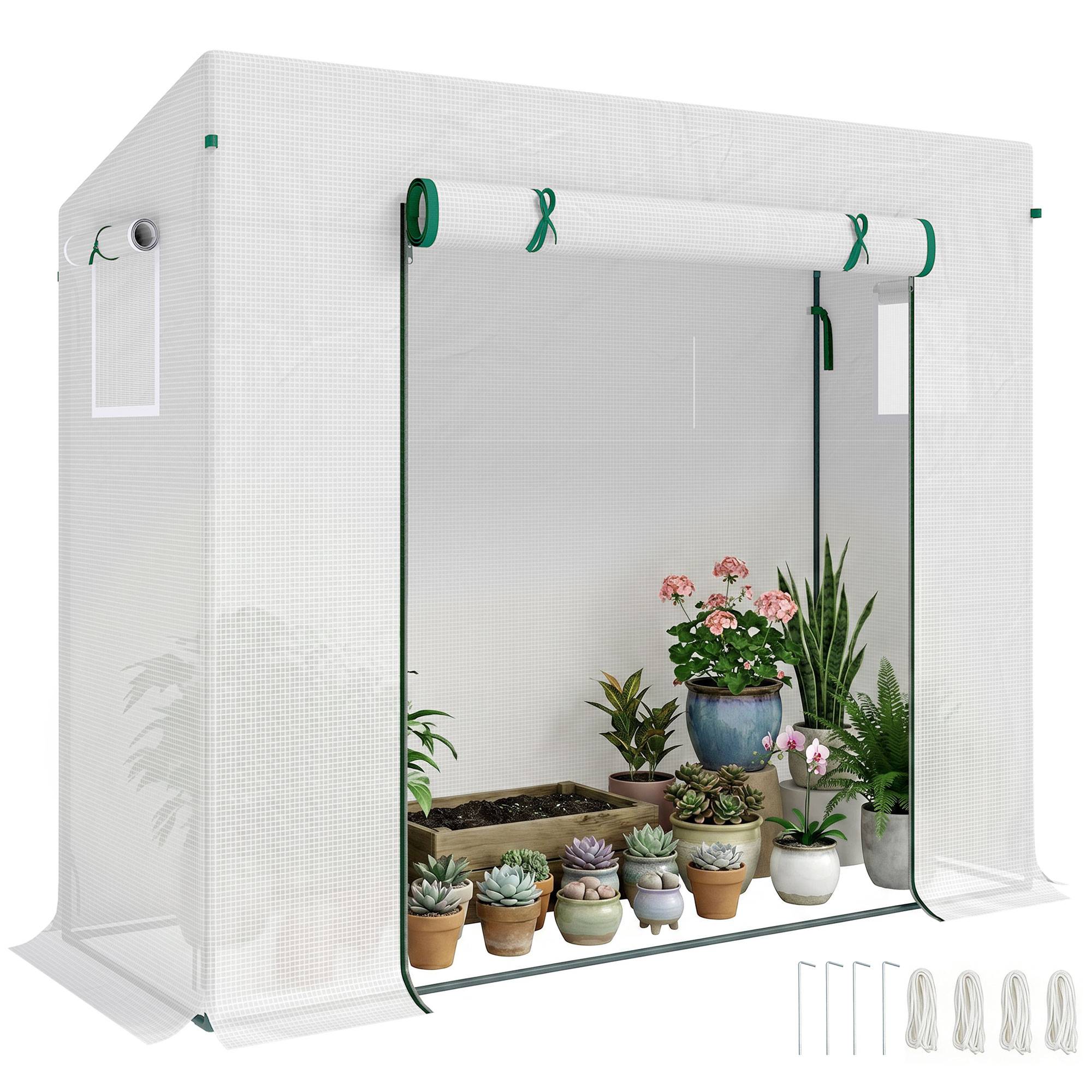 Sans Marque - Serre fenêtre latérale porte enroulable coupe-vent acier bâche plastique 200x76x168 cm blanche - Image 1