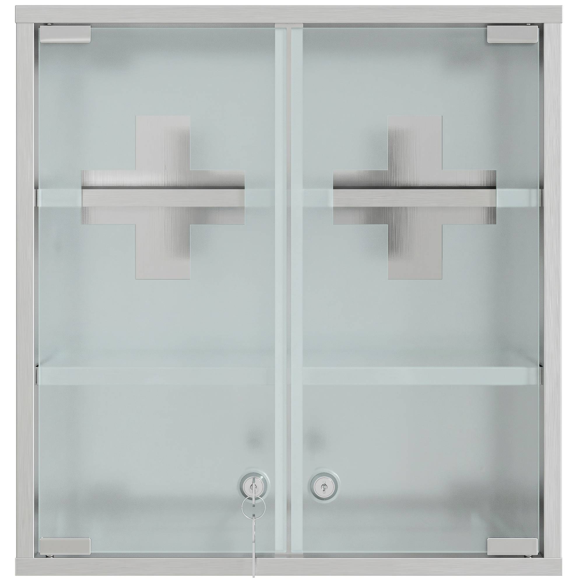Sans Marque - Armoire à pharmacie verrouillable avec portes vitrées, argentée - Image 2