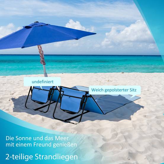 Transat de plage pliable avec dossier réglable, sangle de transport, rembourrage moelleux, structure en acier, bleu, 142 x 51 x 40 cm - Image 6