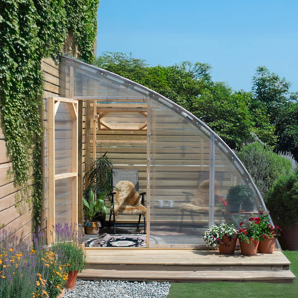 Serre en bois adossée 18m² Norhage Vegg 300 - Polycarbonate 6mm - Image 1