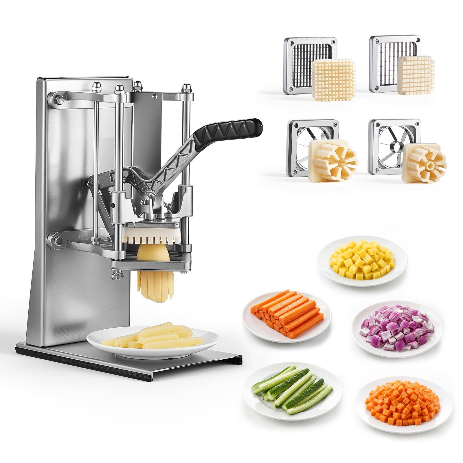 Vevor - VEVOR Coupe-frites manuel, levier vertical, 4 lames inox (6 mm, 9 mm, coupe-pomme 6 quartiers, vide-pomme), base antidérapante, brosse incluse. - Image 1