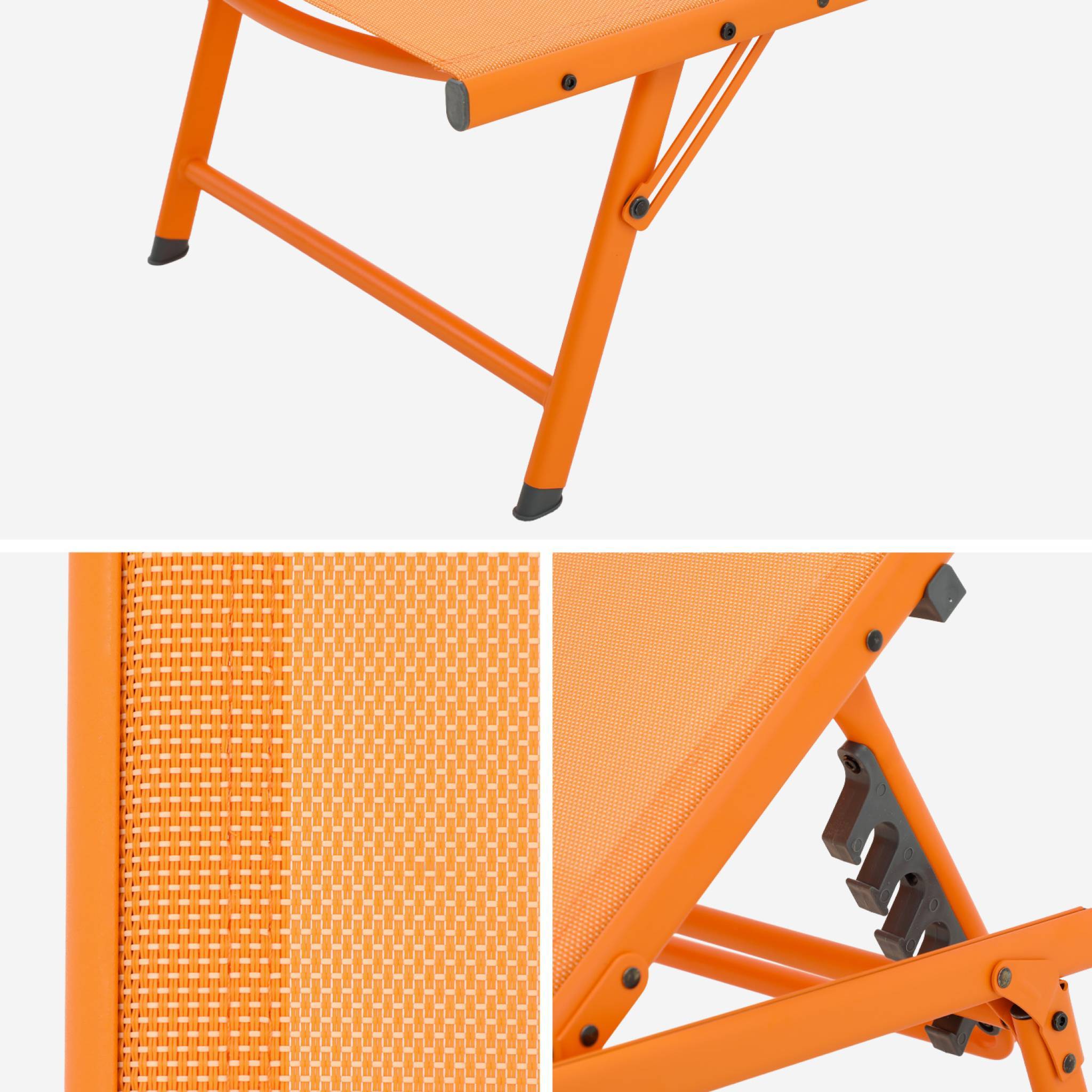 sweeek - Lot de 2 bains de soleil acier textilène inclinable 4 positions Tropea orange. 165 x 54.5 x 82.5 cm | sweeek - Image 6