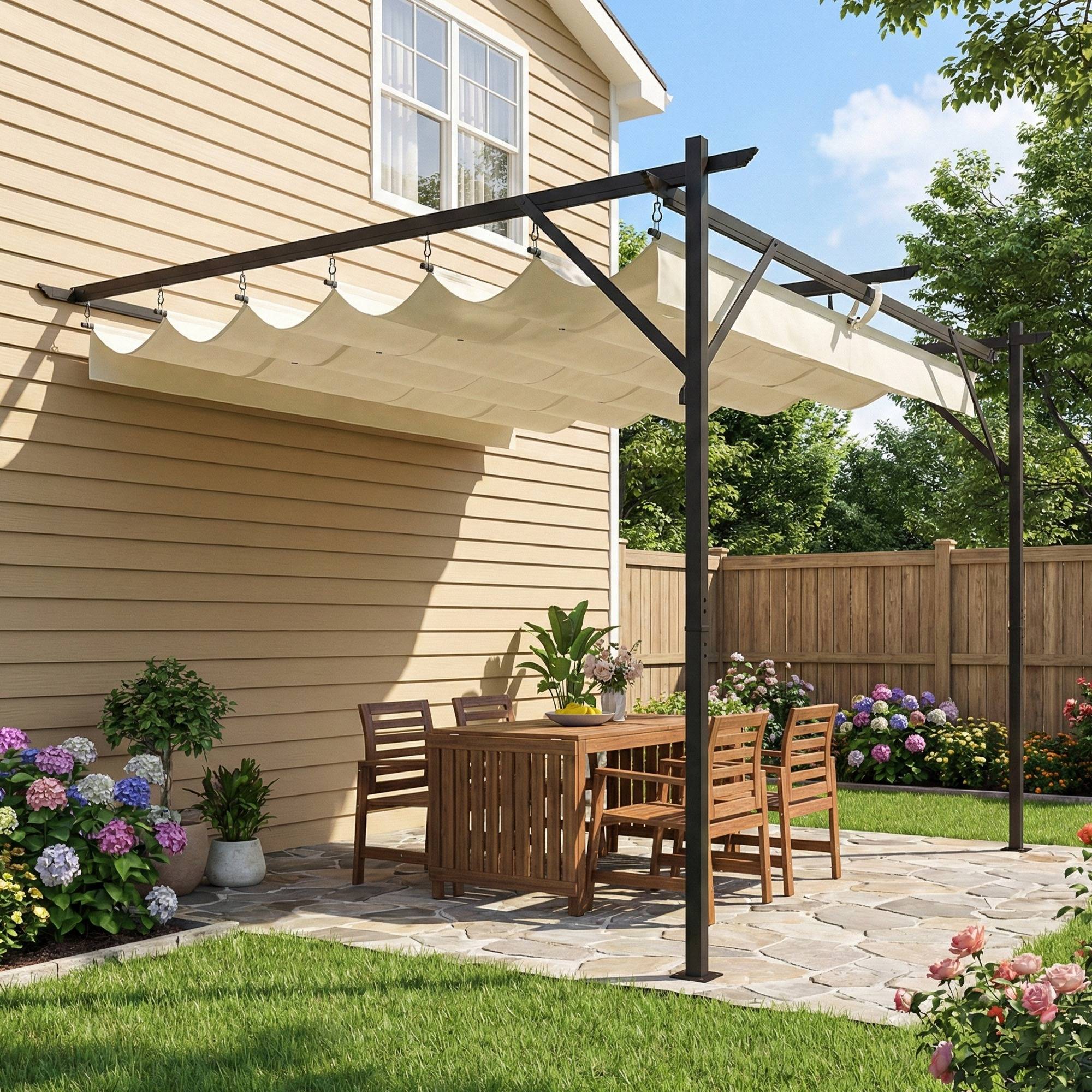Pergola adossée murale toit rétractable réglable anti-UV terrasse 3x3m crème - ComfortXL Outdoor Living - Image 3