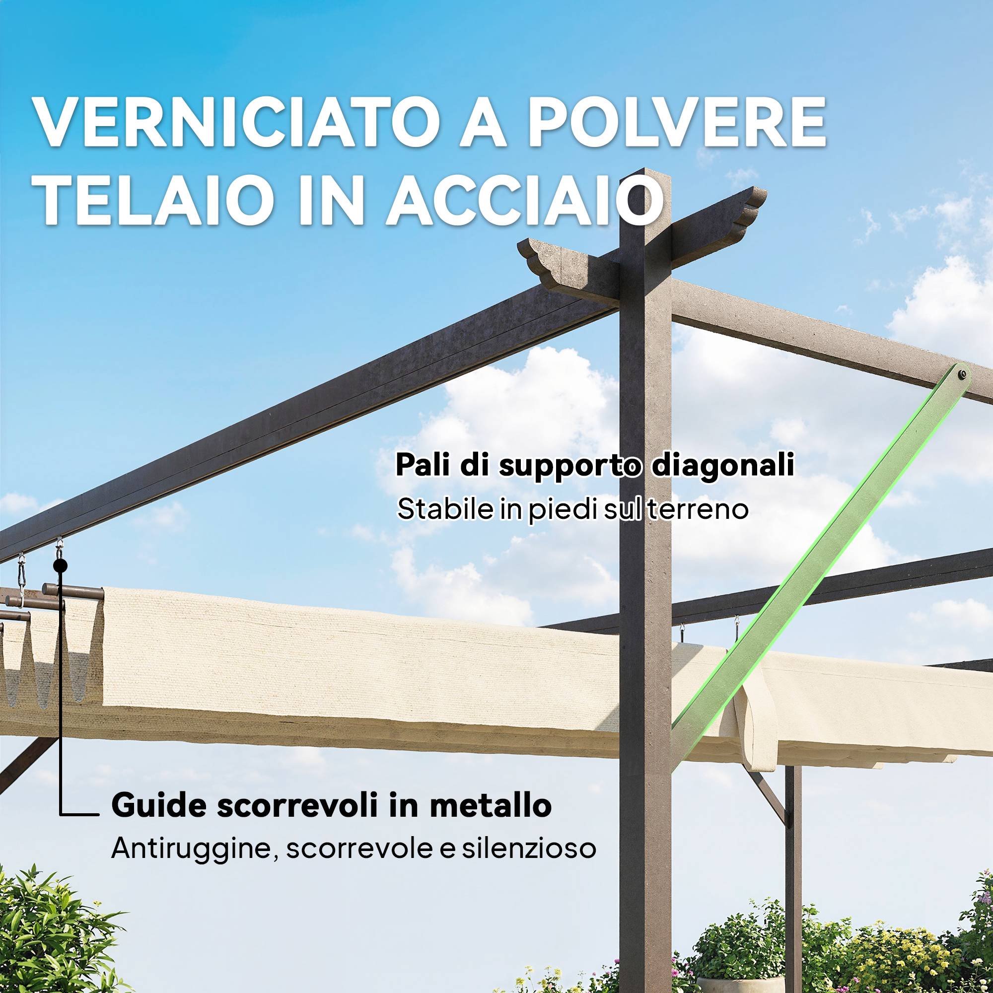 Pergola adossée murale toit rétractable réglable anti-UV terrasse 3x3m crème - ComfortXL Outdoor Living - Image 8