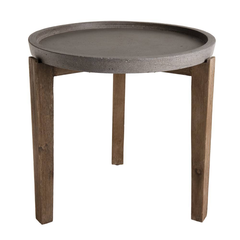 Macabane - HECTOR - Table d'appoint de jardin béton diam 50 cm pieds bois acacia - Image 1