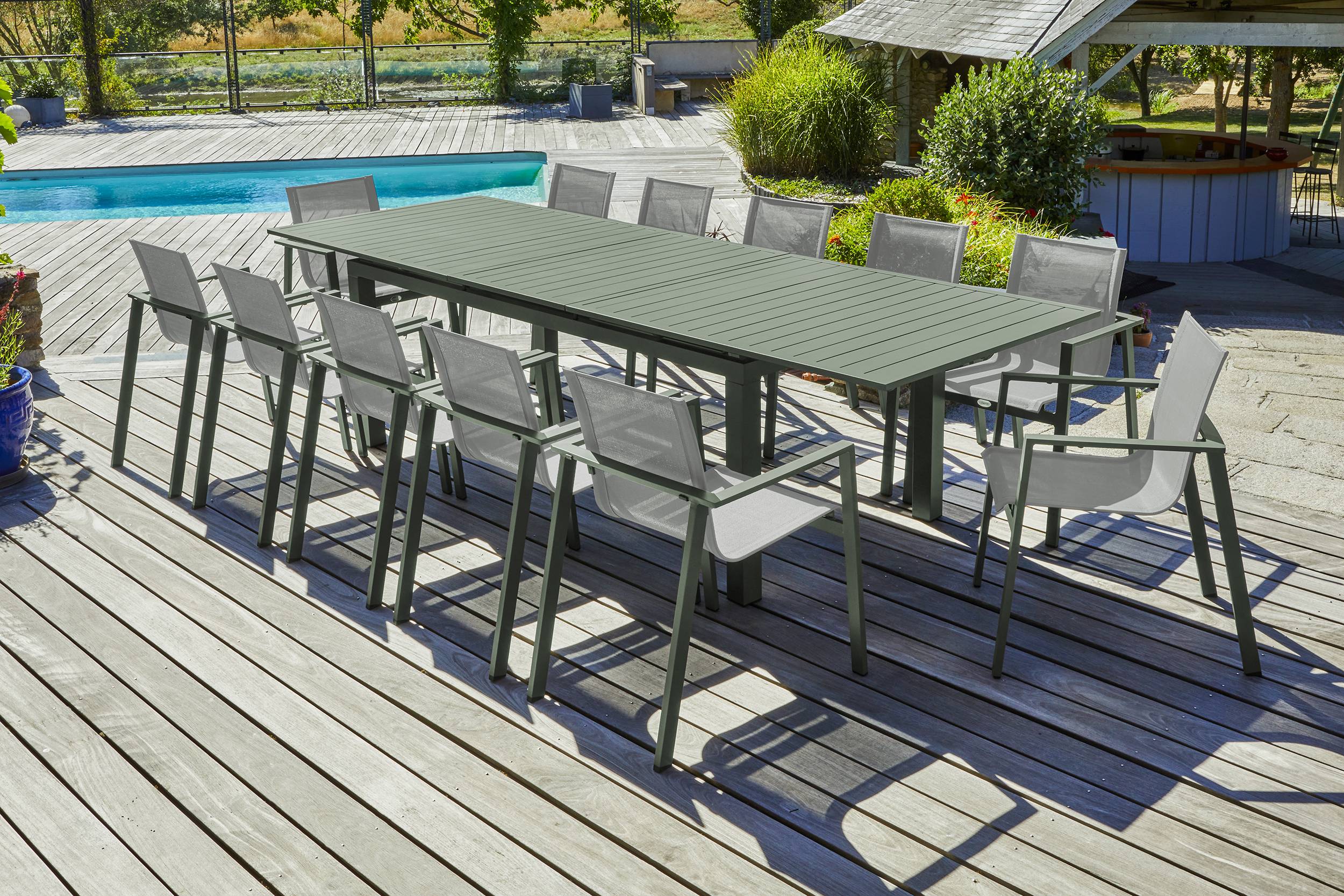 Dcb Garden - Ensemble repas MIAMI 240/300cm 12 places en aluminium kaki - DCB GARDEN - Image 1
