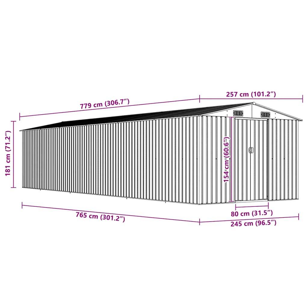 Vidaxl - Abri de jardin Gris 257x779x181 cm Acier galvanisé 20m² vidaXL 47033 - Image 3