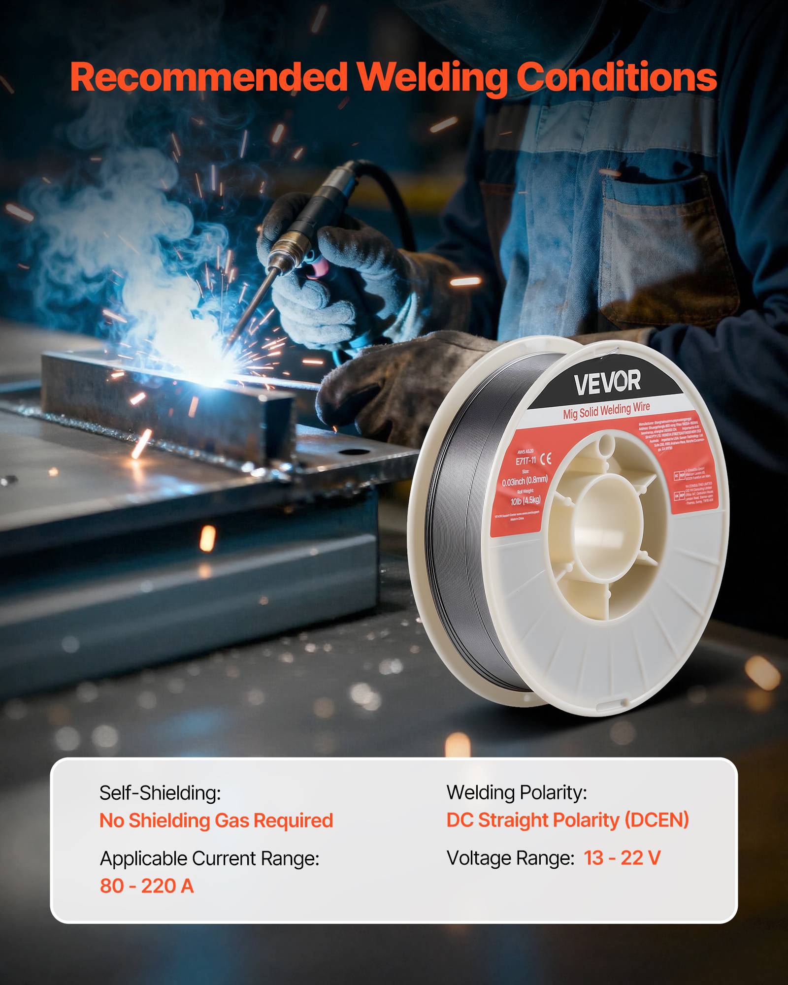 Vevor - VEVOR Fil fourré sans gaz 0,8 mm 4,5 kg - E71T-11, pour acier doux, toutes positions, faible projection. - Image 5