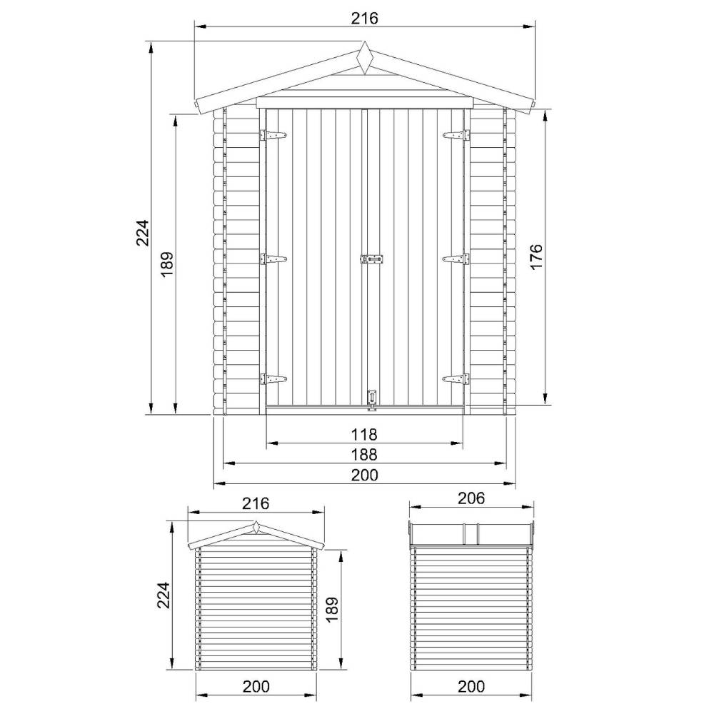 Timbela - Abri de Jardin en Bois AVEC SOL TRAITÉ - 206x216xH224 cm / 3,53 m² - 19 mm d’épaisseur - Timbela M343C1+M343G - Image 5