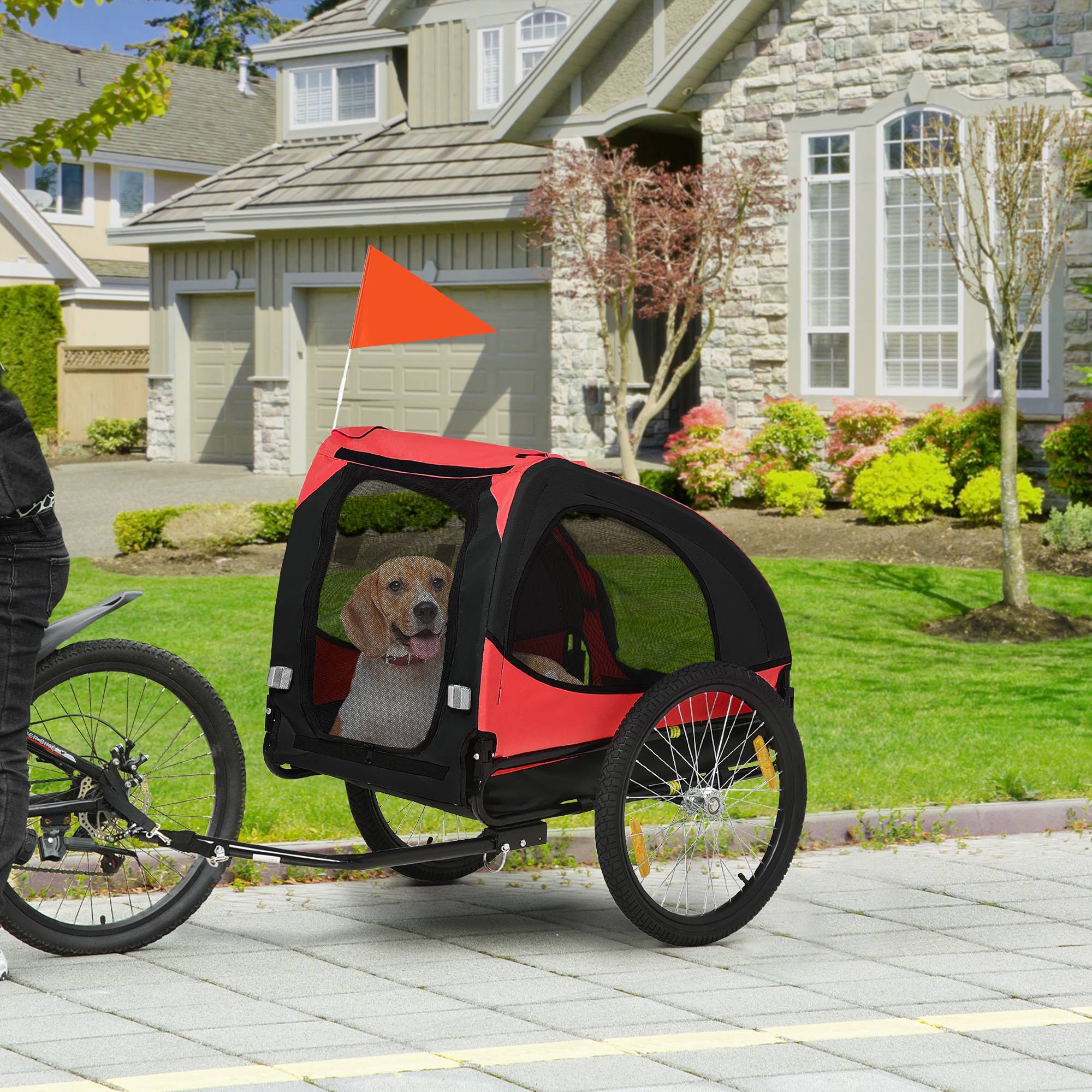 Remorque chien, pliable vélo chien, résistant eau, tissu Oxford, métal, 140 x 71 x 83 cm, rouge - Image 3