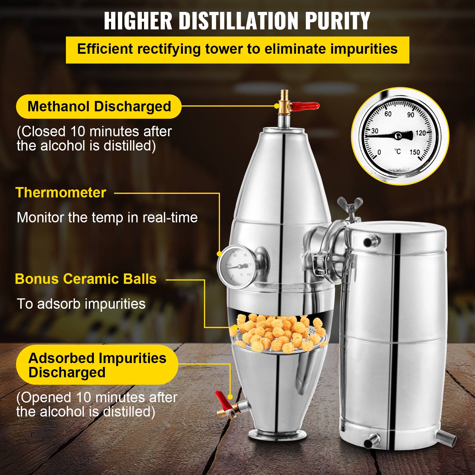 VEVOR Distillateur alambic 30L inox, avec thermomètre, pompe, tour de redressement, pour fermentation. - Image 4